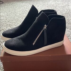 NEW Madden Girl Black Suede Wedge Heel Sneakers